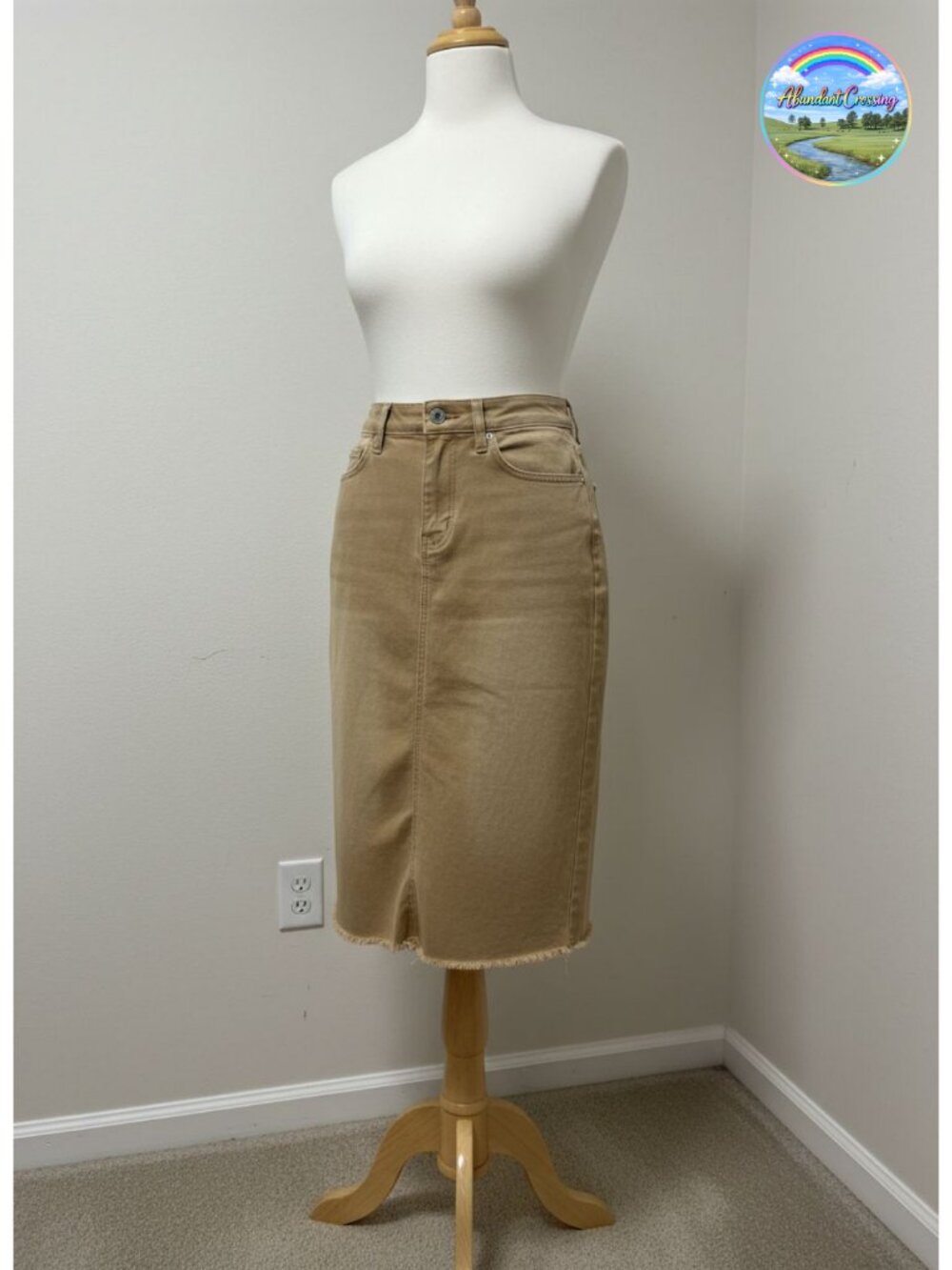 Women's High Waist Midi Denim Skirt Raw Hem A-Line Cotton Blend